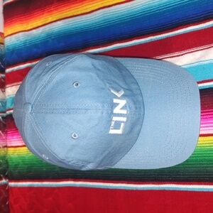 The LINK MLPS Embroidered Leather Strapback Adjustable Cap Dad Hat Blue Silver